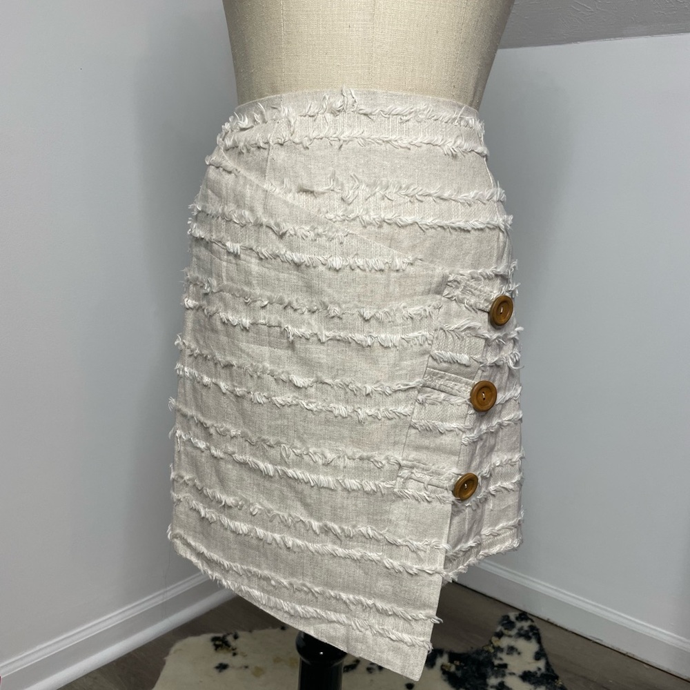Beige Indikah Textured Fringe Mini Skirt - Size 10 Boho Skirt